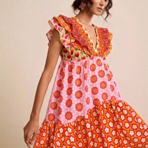 Women's Floral Ruffle Waist A-Line Summer Dress