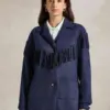 Elegant Single-Breasted Royal Blue Fringe Jacket Women
