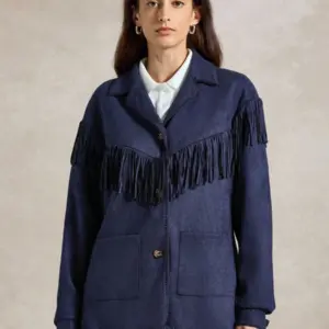 Elegant Single-Breasted Royal Blue Fringe Jacket Women