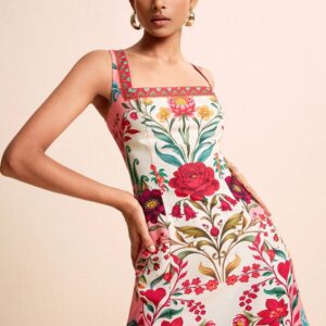 Women's Spring Summer Tropical Floral A-Line Dress Vacation