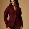 Women's Elegant Burgundy Winter Lapel Jacket